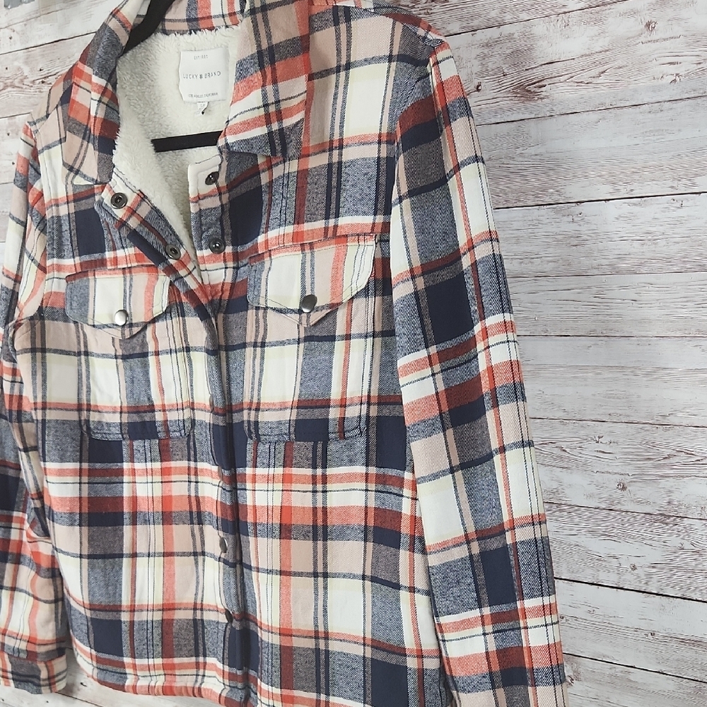 Lucky Brand Women's Plaid Utility Jacket - Red, Navy, Cream - Picture 4 of 10